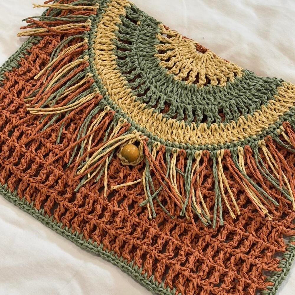 Multicoloured Crochet Bag with Fringe(Handmade) - Picture 2 of 9